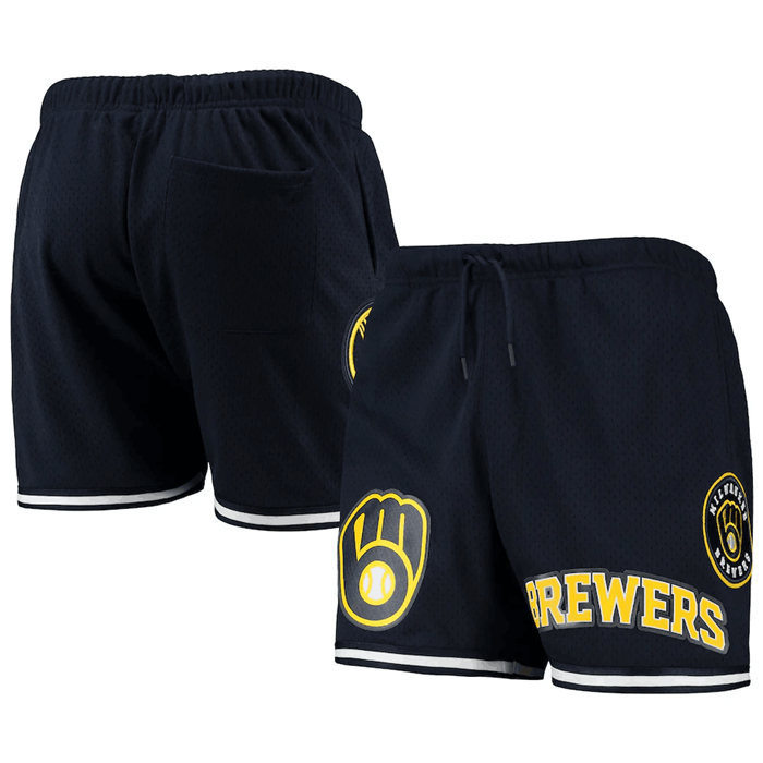 Men's Navy Milwaukee Brewers Team Logo Mesh Shorts